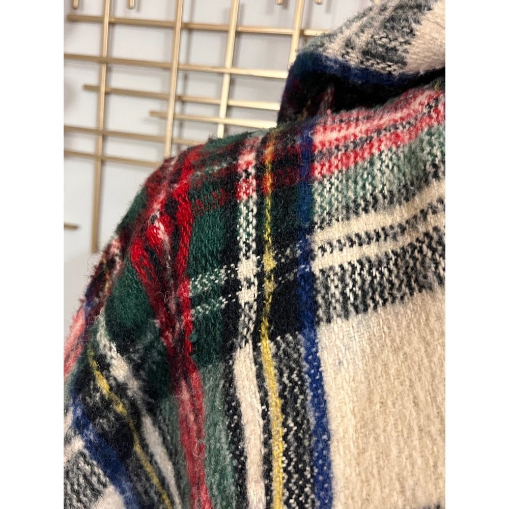 Vintage Plaid‎ Hooded Poncho Cape Fringe Zip Front Made in Colombia - Picture 8 of 11